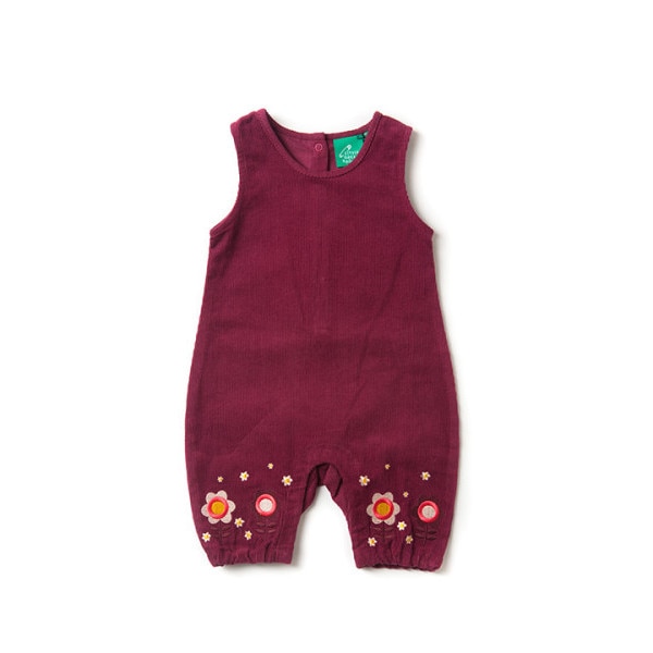 Salopeta „Flori de padure”, bumbac organic, burgundy, broderie cu flori, bebe