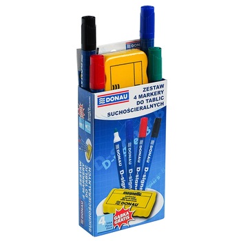 Set 4 markere pentru tabla magnetica+1 burete magnetic Donau Set 4 markere pentru tabla magnetica+1 burete magnetic Donau