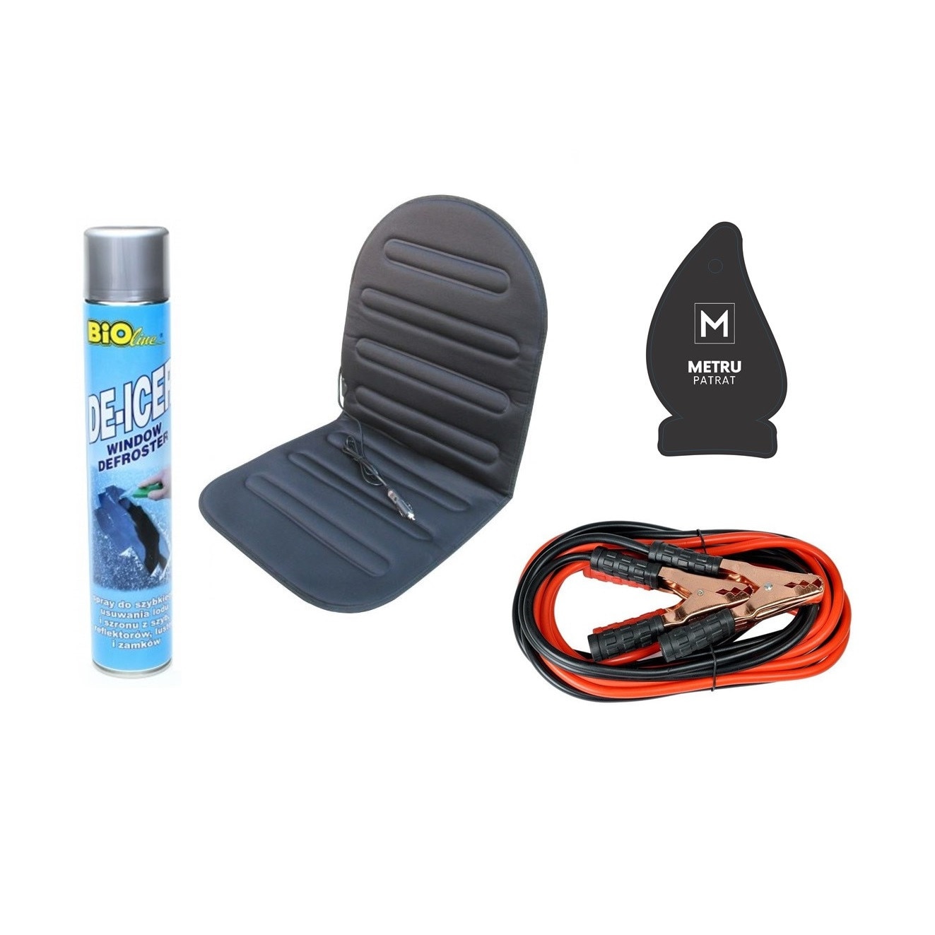Pachet auto de iarna - spray 750 ml pentru dezghetare parbriz + husa auto cu incalzire premium + Cabluri Curent Baterie 200 A + Odorizant Metru Patrat CADOU