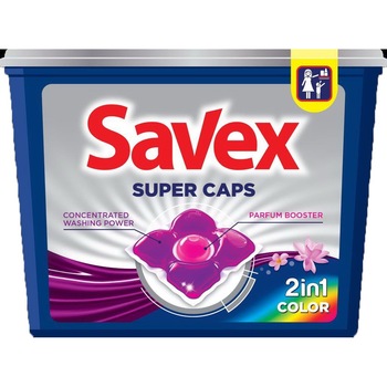 Detergent automat caspule Savex Super Caps 2in1 Color 12spalari 12bucx24,8gr Detergent automat caspule Savex Super Caps 2in1 Color 12spalari 12bucx24,8gr