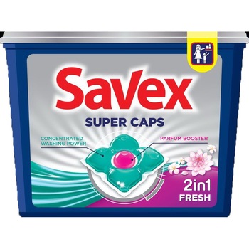 Detergent automat caspule Savex Super Caps 2in1 Fresh 12spalari 12bucx24,8gr Detergent automat caspule Savex Super Caps 2in1 Fresh 12spalari 12bucx24,8gr