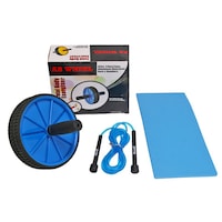 Set Roata pentru exercitii de abdomen Armageddon Sports, AB Wheel 3 in 1, Alb/Albastru