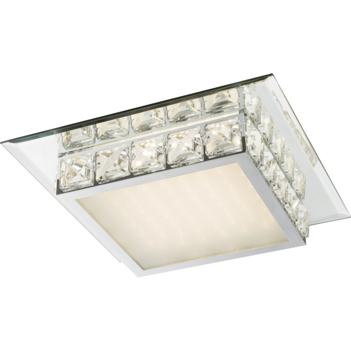 Plafoniera, crom, sticla oglinda, cristale K5 trasnparente, cu efect de stele, LxWxH: 340x340x75, inclusiv 1xLED 18W 230V, 1000lm, 4000K