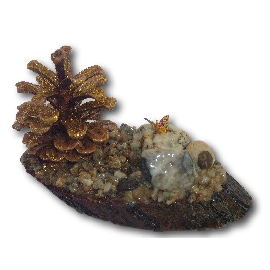 Decoratiune lemn con si piatra handmade