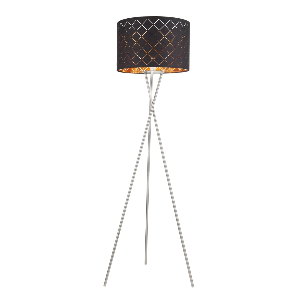 Lampadar din nichel mat, Globo, 15229S1, Abajur cu perforatii, Cablu de 1.8 m, Intrerupator, 620 x 1600 mm, 1xE27 60W 230V, Negru/Auriu metalizat