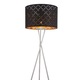 Lampadar nichel mat, textil negru auriu metalizat, abajur cu perforatii pentru décor, cablu de 1,8 m, comutator, D: 620, H: 1600, excl. 1xE27 60W 230V