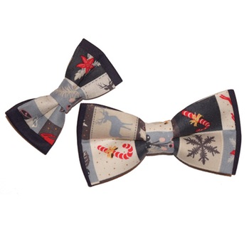 Set tata-fiu papioane bleumarin de Craciun  Set tata-fiu papioane bleumarin de Craciun