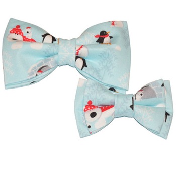 Set tata-fiu papioane bleu de Craciun  Set tata-fiu papioane bleu de Craciun