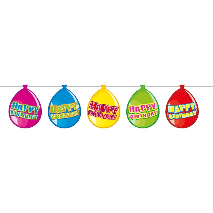 Színes party füzér, Happy Birthday, 10 m