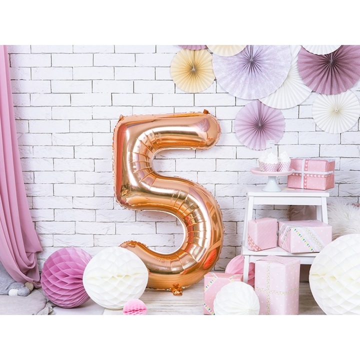 Балон, цифра "5", Rose gold
