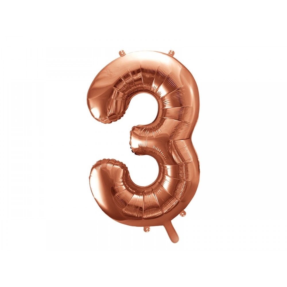 Balon Folie Figurina, Cifra 3, Rose gold