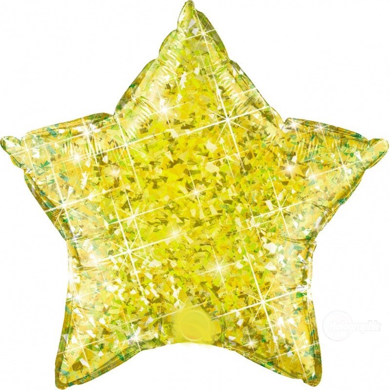 Balon folie metalizat stea yellow holografic - 50 cm, Qualatex 41290