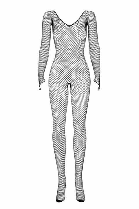 Lenjerie sexy dama, Obsessive, N109, Salopeta plasa, Maneci lungi, Negru