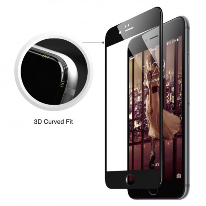 3D стъклен протектор MAXCENTER за целия екран на iPhone 8 и iPhone 7 - Черен