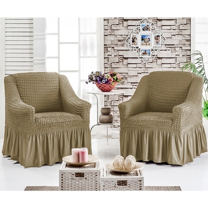 Комплект от 2 броя калъфки за столове от еластичен памук цвят бежово какао с мляко