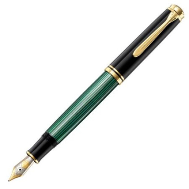 Stilou Souveran M800 F, penita Aur18k, accesorii Placate Cu Aur, corp Negru-verde