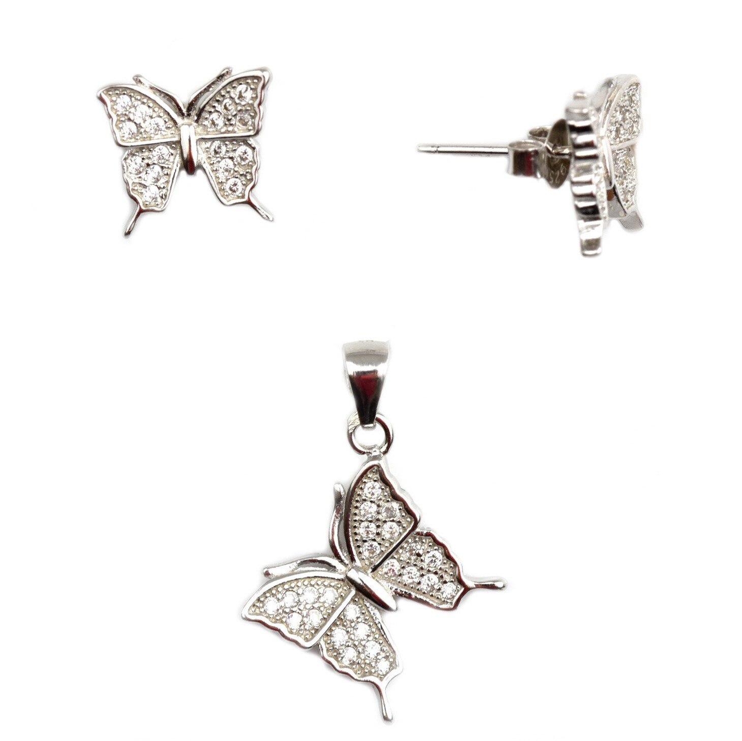 Set argint rodiat cu fluturi - DA68