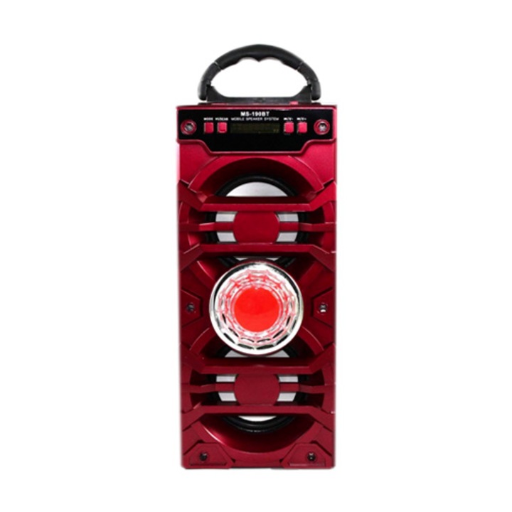 Преносима Bluetooth колонка с два говорителя и цветомузика , Червена