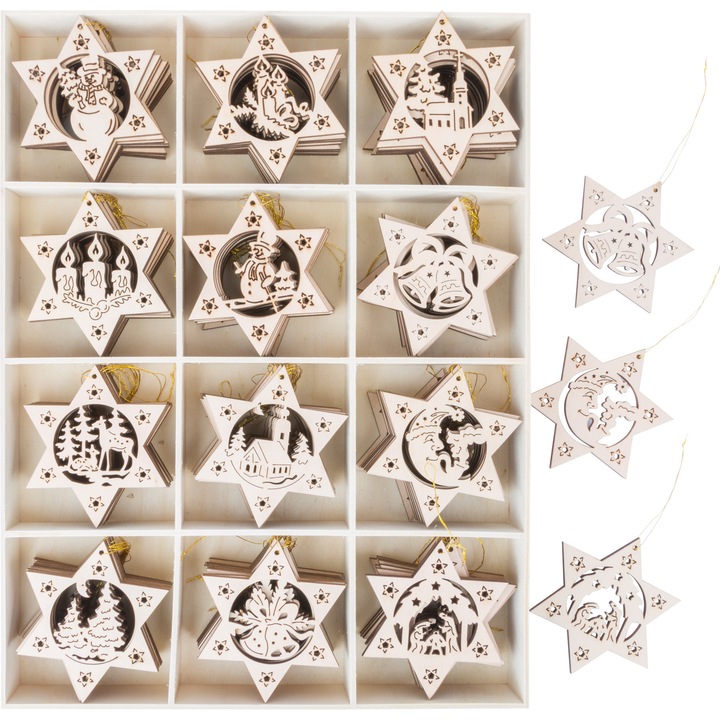 Set 120 figurine Stelute de Craciun, Legler, lemn, Shabby Chic