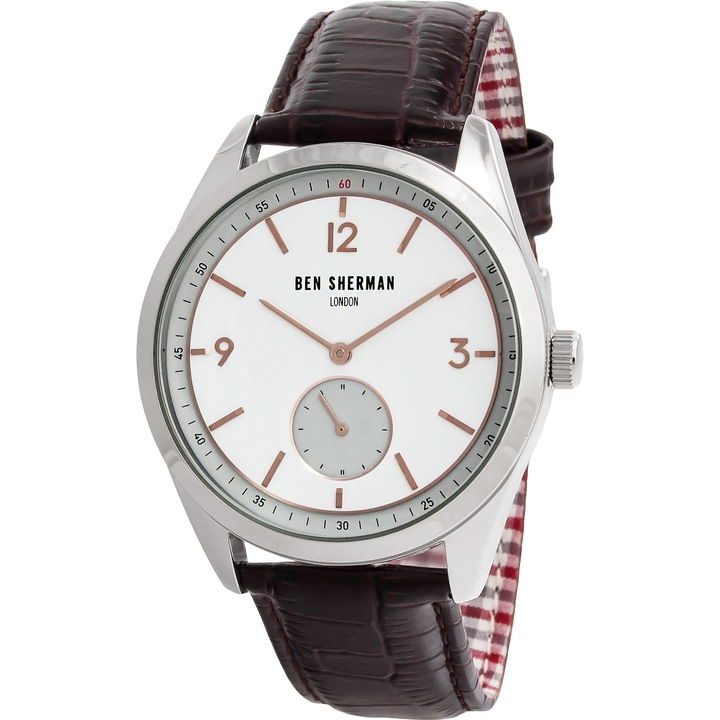 Ceas pentru barbati, Ben Sherman, curea din piele maro, cadran alb, WB052BRA
