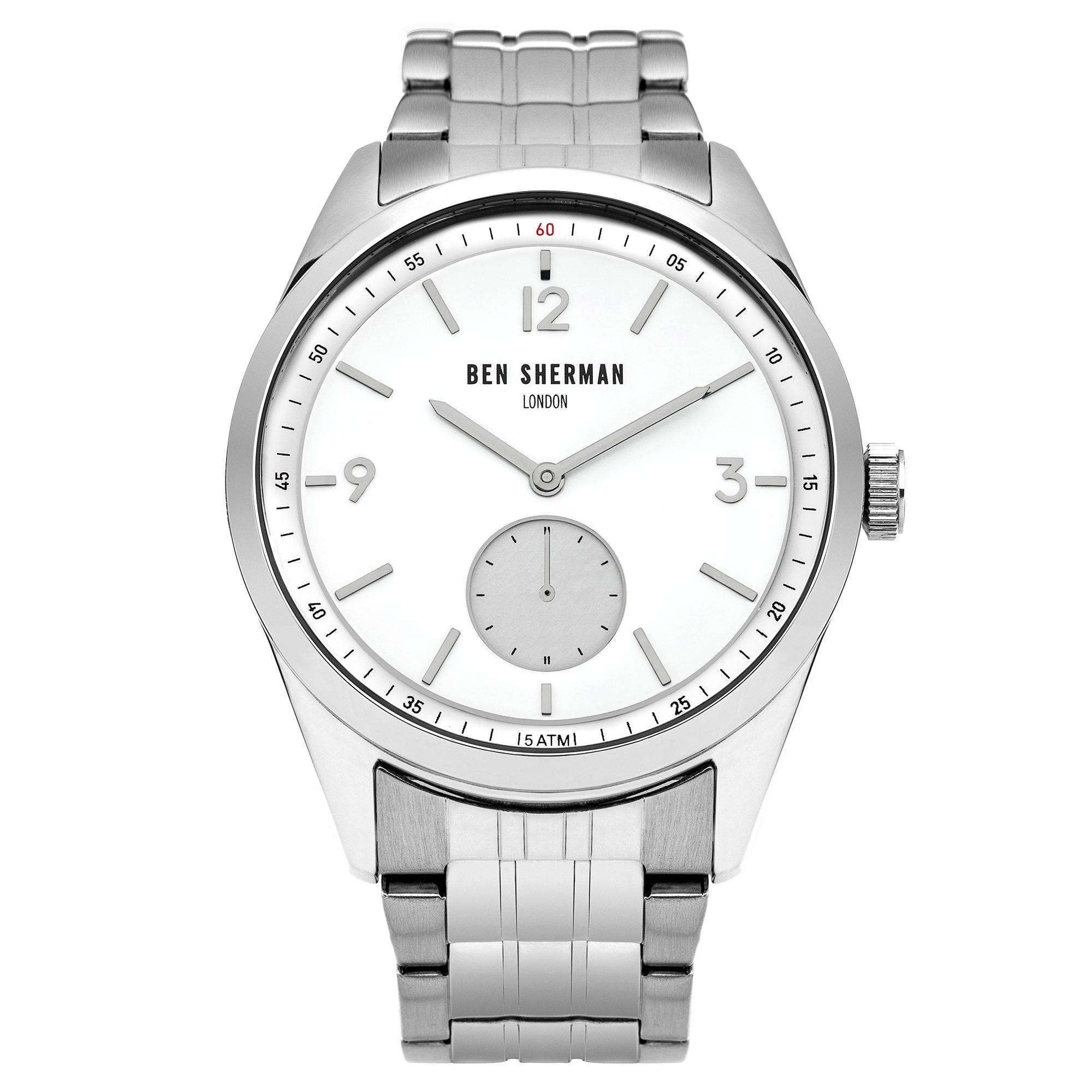 Ceas pentru barbati, Ben Sherman Carnaby Driver, curea metalica argintie, cadran alb, WB052SMA
