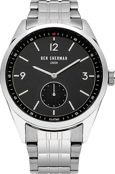 Ceas pentru barbati, Ben Sherman London Spitalfields Sport, curea metalica argintie, cadran negru, WB052BSMA