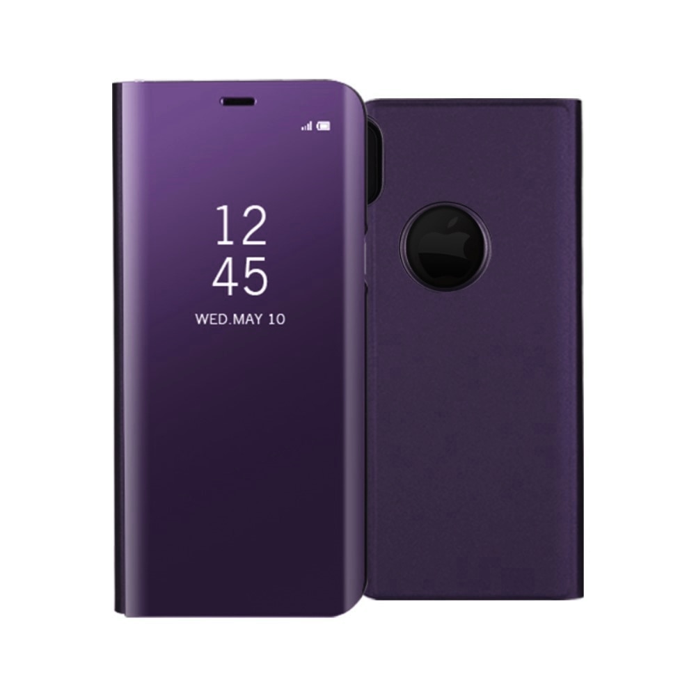 Husa iPhone XR - Flip Mirror tip Carte, Capac translucid, violet