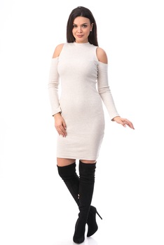 Rochie bej cu umerii goi,XL,bumbac Rochie bej cu umerii goi,XL,bumbac