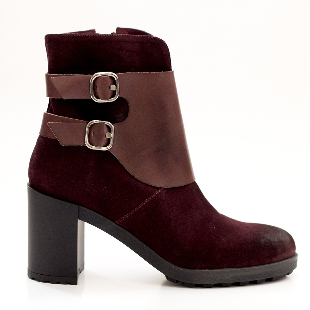 Ghete dama, Thea Visconti, negru-velur cu negru-piele, Visiniu, 37