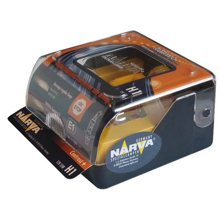 Set 2 Becuri auto cu halogen pentru far Narva H1, Contrast+, 12V, 55W, P14,5s