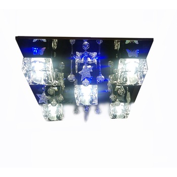Lustra LED multicolor cu telecomanda, led-uri de 3 W, 5 becuri E 27, Model Lux, 6400 K, A +, patrat, crom Lustra LED multicolor cu telecomanda, led-uri de 3 W, 5 becuri E 27, Model Lux, 6400 K, A +, patrat, crom
