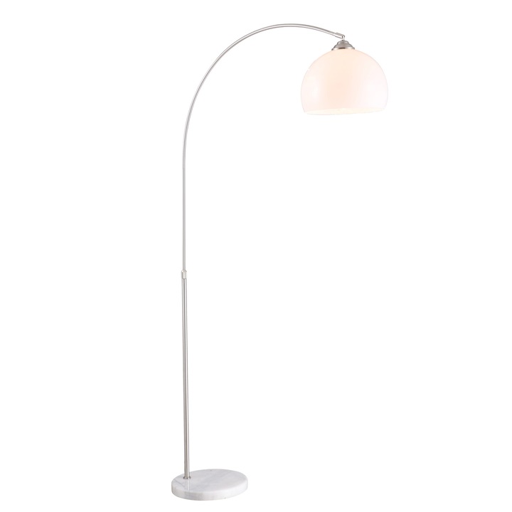 Lampadar nichel mat, marmura, inaltime reglabila, abajur alb plastic, intrerupator, LxWxH: 920x300x1960, excl 1xE27 40W 230V