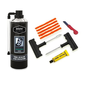Kit Pana cu Snur Vulcanizare Auto la Rece, Adeziv Cauciuc si Spray Umflat, Peparat Anvelope Tubeless Kit Pana cu Snur Vulcanizare Auto la Rece, Adeziv Cauciuc si Spray Umflat, Peparat Anvelope Tubeless