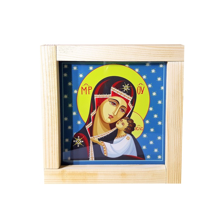 Cadou dama, Regalo - Tablou luminos Maica Domnului cu Pruncul, negru stelar,12,5 cm