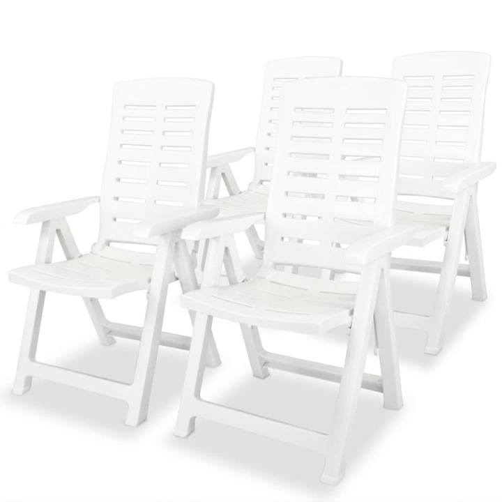 Set 4 scaune gradina/terasa/balcon, rabatabile, vidaXL, Plastic, Alb, 60 x 61 x 108 cm