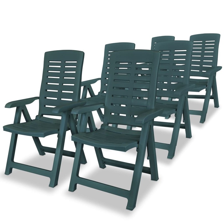 Set 6 scaune gradina/terasa/balcon, pliabile, vidaXL, Plastic, Verde, 60 x 61 x 108 cm