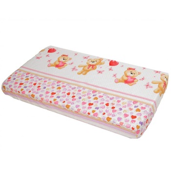 Cearceaf din bumbac cu elastic Bear Heart Pink 120x60 cm Cearceaf din bumbac cu elastic Bear Heart Pink 120x60 cm