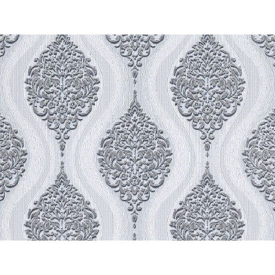 Tapet Slavyanski Oboi, Orleans 5182-10, clasic flori, alb-gri, semilavabil, acrilic, pentru living sau dormitor