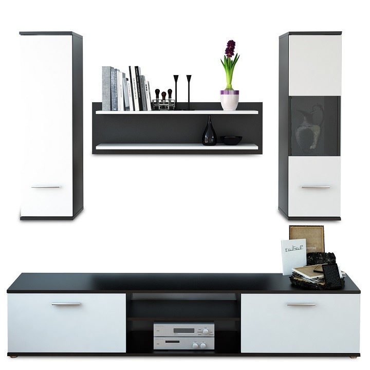 Set mobila Living ,negru/alb,188 cm lungime, modern ,Bortis Impex