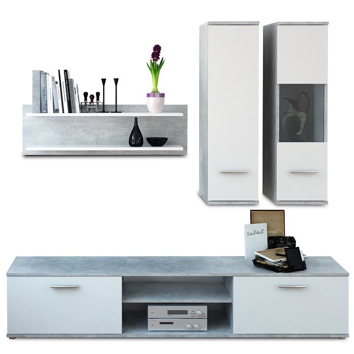 Set mobila Living ,188 cm lungime , beton/alb,Bortis Impex