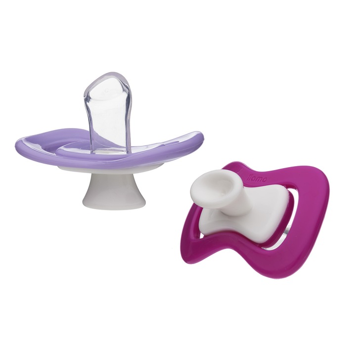 Биберон залъгалка iiamo peace, 2 броя в опаковка, Розов/Лилав, от 0 до 6 месеца