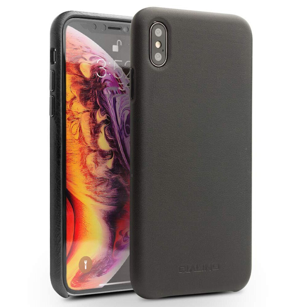 Husa iPhone XS Max, Qialino Classic, slim din piele de vitel, tip back cover, culoare Negru