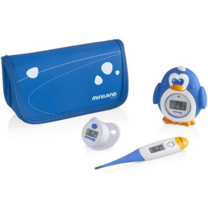 Miniland Baby Thermokit hőmérő készlet gyerekeknek, orális, axiális, rektális, fürdő, kék
