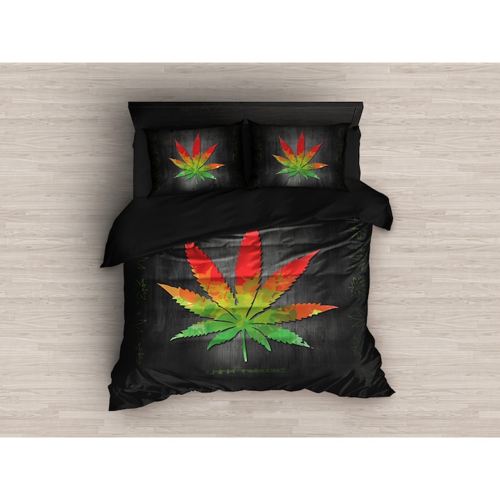 Спален комплект Marijuana Leaf, памучен сатен, 4 части, 200 x 215 см.