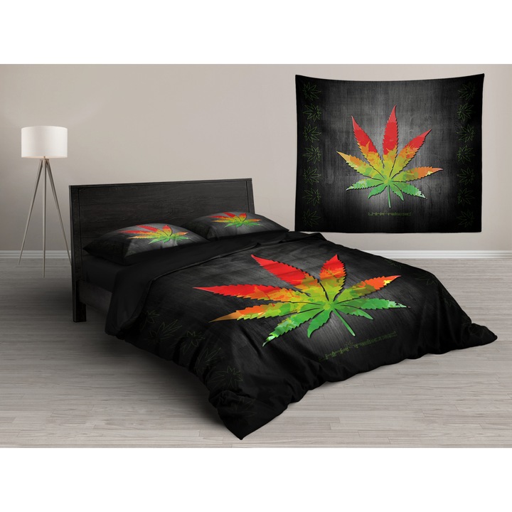 Спален комплект Marijuana Leaf, памучен сатен, 4 части, 200 x 215 см.