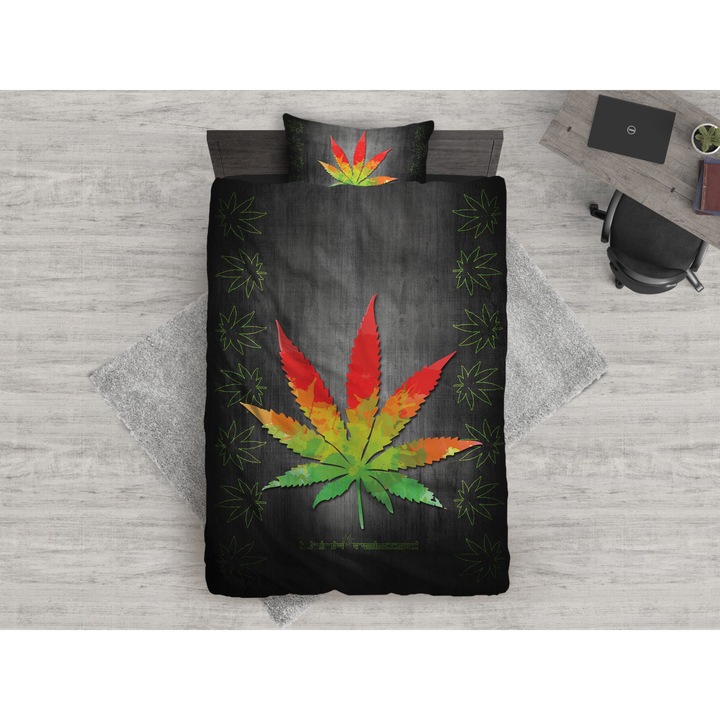 Спален комплект Marijuana Leaf, памучен сатен, 3 части, 150 x 215 см.