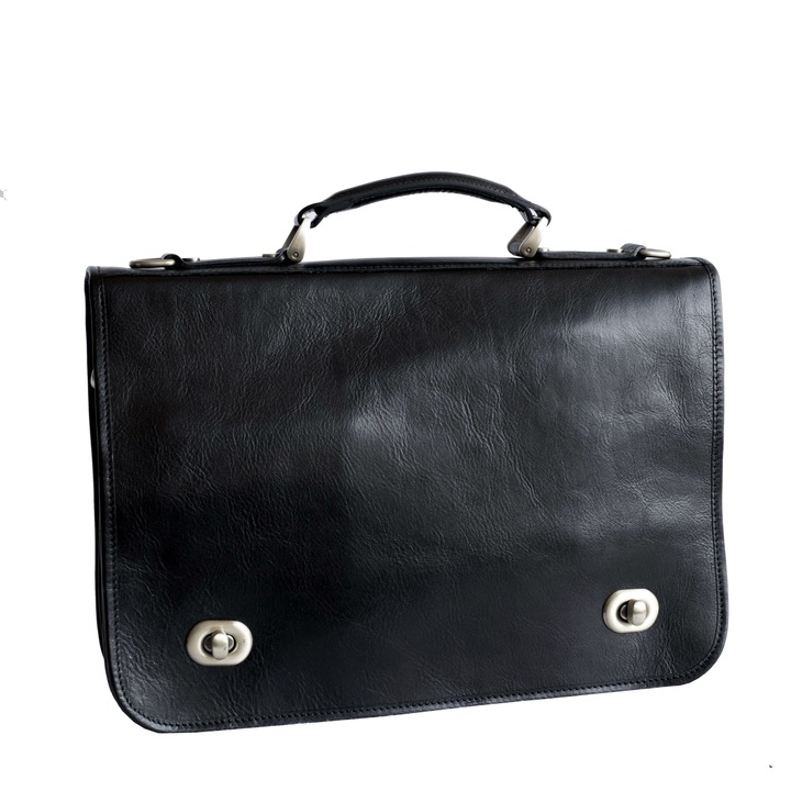 Servieta barbati piele naturala, neagra, UTIL LAND, S101