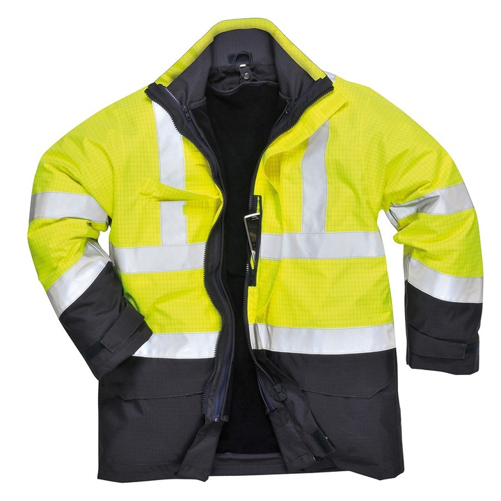 Jacheta de ploaie Bizflame HiVis protectie multipla Galben si Bleumarin 3XL