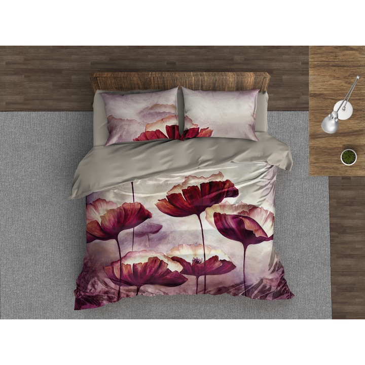 Спален комплект Oil Poppies, памучен сатен, 4 части, 180 x 215 см.
