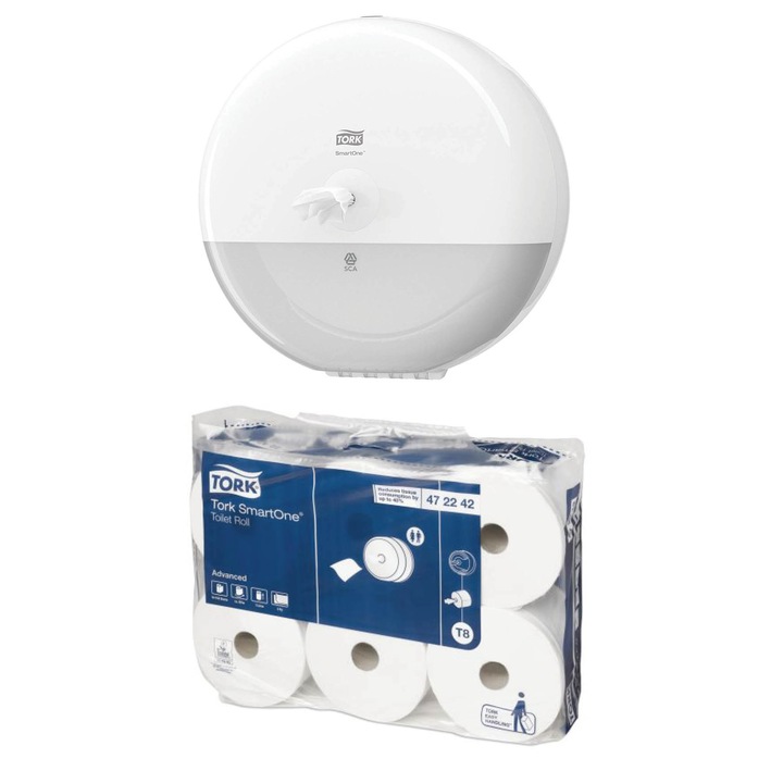 Pachet Dispenser hartie igienica SmartOne Tork si un bax Hartie igienica